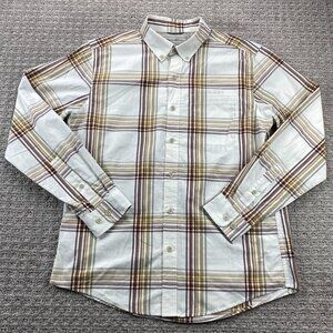 Eddie Bauer Plaid Shirt Men Medium M Brown Button Down Long Sleeve Polo Preppy